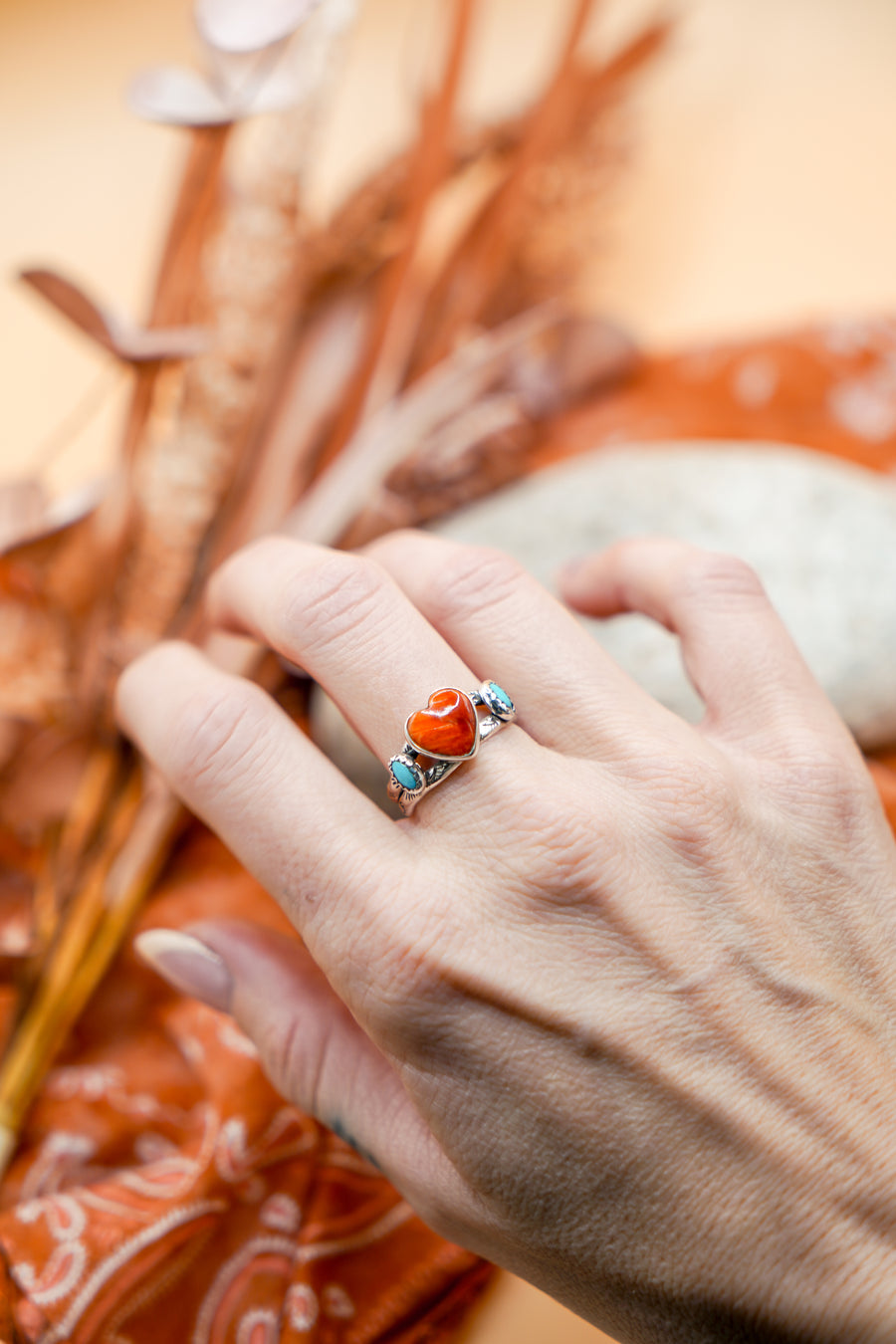 The Turquoise Lover's Ring in Spiny Oyster & Morenci Turquoise (Size 10)
