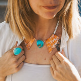 The Solstice Collar in Royston Turquoise with Spiny Oyster + White Buffalo Beads