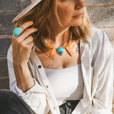 The Solstice Collar in Royston Turquoise with Spiny Oyster + White Buffalo Beads