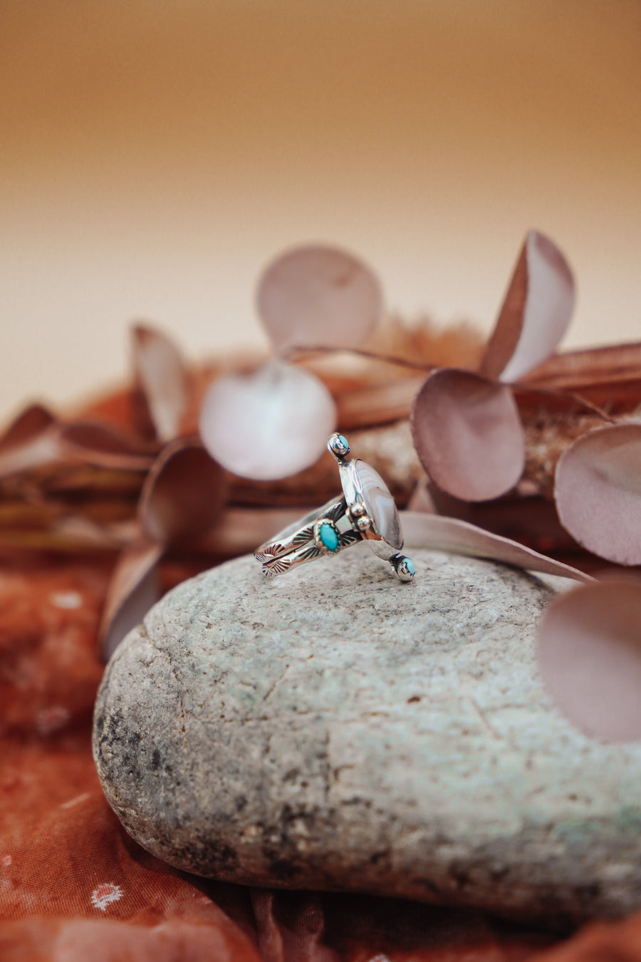 Lace Agate & Lone Mtn Turquoise Ring (Size 9.25)