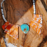 The Solstice Collar in Royston Turquoise with Spiny Oyster + White Buffalo Beads