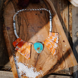 The Solstice Collar in Royston Turquoise with Spiny Oyster + White Buffalo Beads