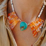 The Solstice Collar in Royston Turquoise with Spiny Oyster + White Buffalo Beads