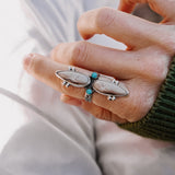 Lace Agate Ring with Lone Mtn Turquoise (Size 7)