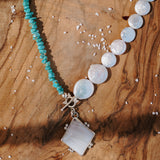 Toggle Necklace in Lace Agate w/ Turquoise & Pearl Beads