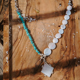 Toggle Necklace in Lace Agate w/ Turquoise & Pearl Beads