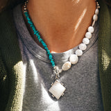 Toggle Necklace in Lace Agate w/ Turquoise & Pearl Beads