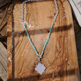 Toggle Necklace in Lace Agate w/ Turquoise Beads
