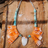 Lace Agate Necklace with Spiny Oyster & Turquoise Beads