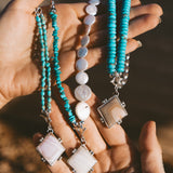Toggle Necklace in Lace Agate w/ Turquoise & Pearl Beads