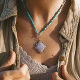 Toggle Necklace in Lace Agate w/ Turquoise Beads