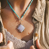 Toggle Necklace in Lace Agate w/ Turquoise Beads