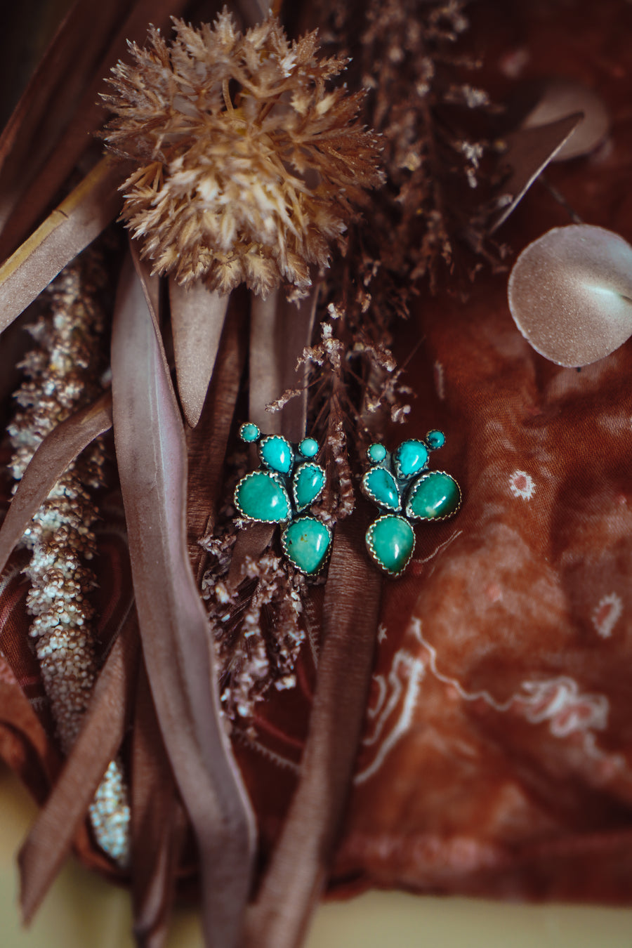 Prickly Pear Studs in Kingman Turquoise