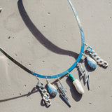 Hammered Neck Cuff in Mother of Pearl & Hubei Turquoise Beads