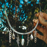 Hammered Neck Cuff in Mother of Pearl & Hubei Turquoise Beads