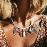 Hammered Neck Cuff in Mother of Pearl & Hubei Turquoise Beads