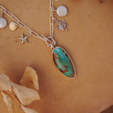 Charm Necklace in Royston Turquoise with Pearl Beads