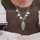 Charm Necklace in Royston Turquoise with Pearl Beads