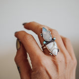 Ocean Jasper, Rainbow Moonstone, & Lone Mtn Turquoise Ring (Size 8.5)