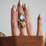 Ocean Jasper, Rainbow Moonstone, & Lone Mtn Turquoise Ring (Size 9)