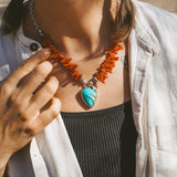 Royston Necklace with Coral Beads