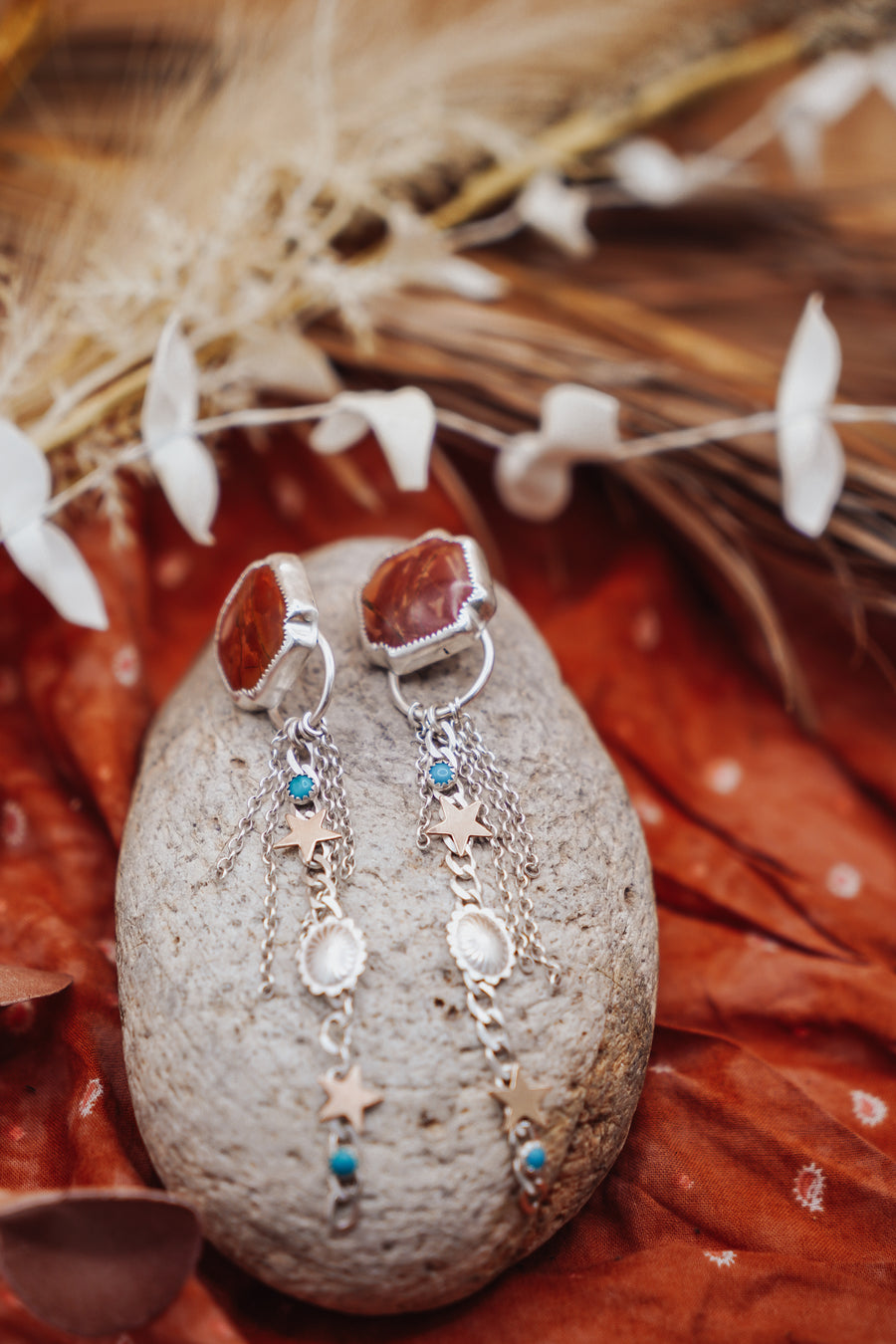 The Starstruck Earrings in Red Jasper & Lone Mountain Turquoise