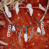 Hammered Neck Cuff in Mother of Pearl & Hubei Turquoise Beads