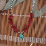 Royston Necklace with Coral Beads
