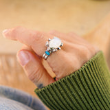 Rainbow Moonstone Ring with Lone Mtn Turquoise (Size 7)