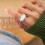 Rainbow Moonstone Ring with Lone Mtn Turquoise (Size 7)
