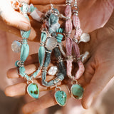 The Fray Baby Anklets with Royston Turquoise + Pearl Beads