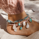 The Fray Baby Anklets with Royston Turquoise + Pearl Beads