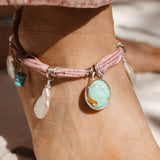 The Fray Baby Anklets with Royston Turquoise + Pearl Beads