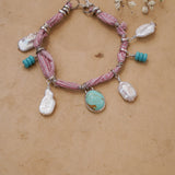 The Fray Baby Anklets with Royston Turquoise + Pearl Beads