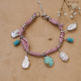 The Fray Baby Anklets with Royston Turquoise + Pearl Beads