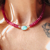 Bubble Gum Choker in Ruby Quartz & Campitos Turquoise