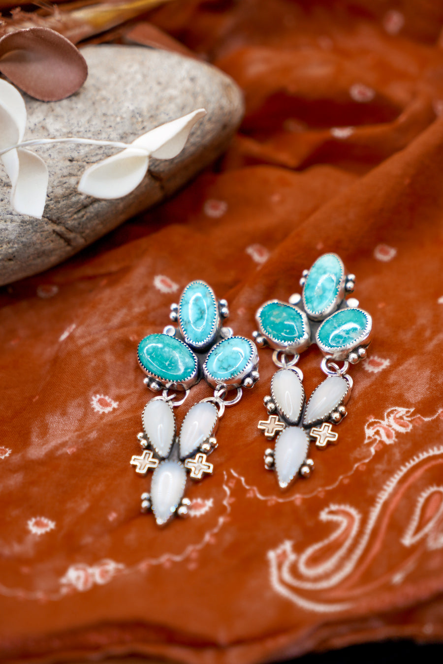 Statement Earrings in Whitewater Turquoise & Moonstone