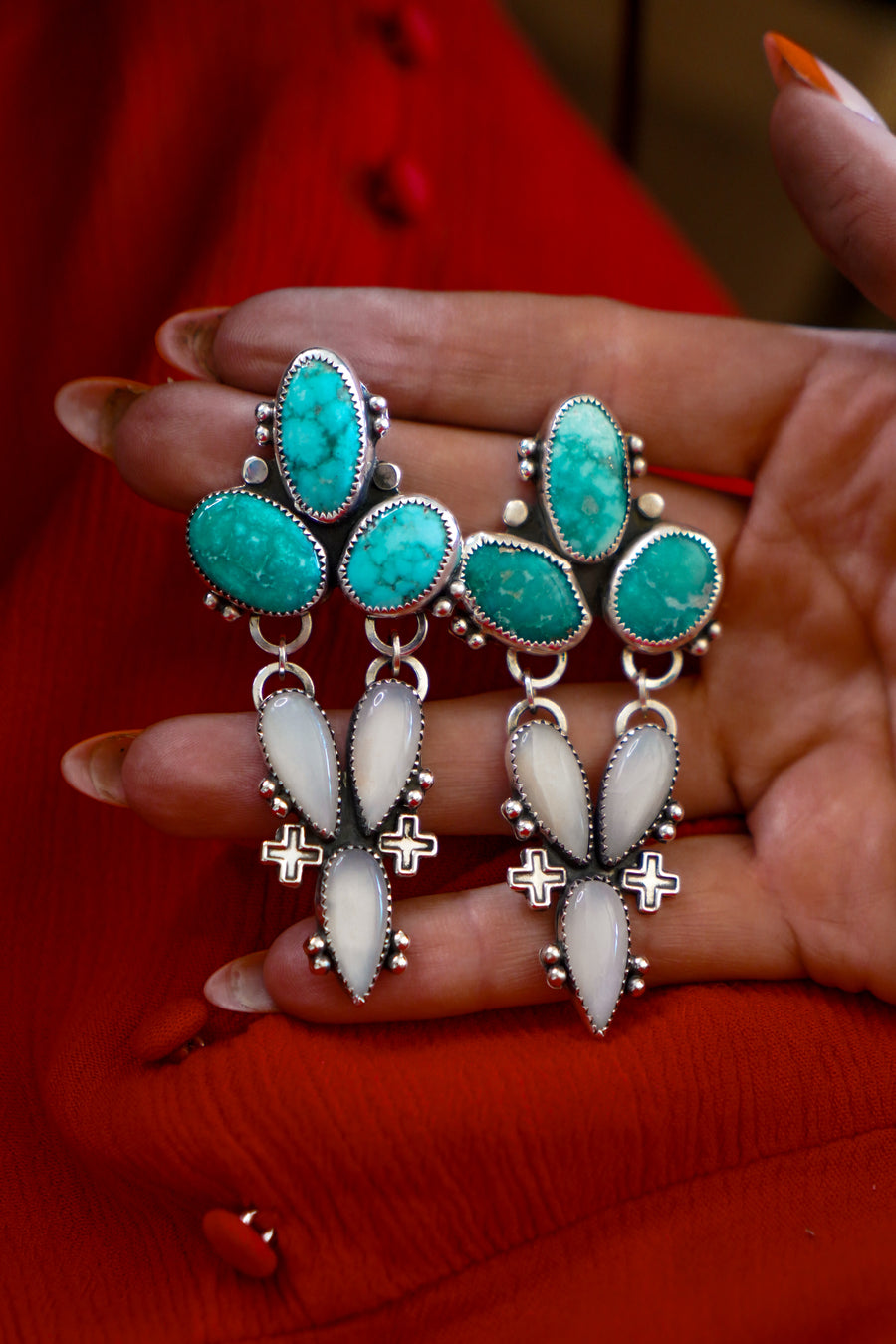 Statement Earrings in Whitewater Turquoise & Moonstone