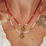 Shield Necklace in Red Beads