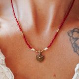 Shield Necklace in Red Beads