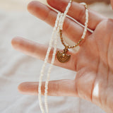 Shield Necklace in White Beads