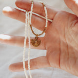 Shield Necklace in White Beads