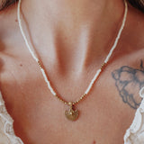 Shield Necklace in White Beads
