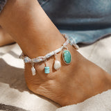 The Fray Baby Anklets with Larimar + Pearl Beads