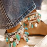 The Fray Baby Anklets with Royston Turquoise + Pearl Beads