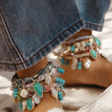 The Fray Baby Anklets with Larimar + Pearl Beads