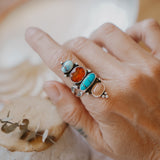 Cairn Ring in Golden Hills, Egyptian Turquoise, Red Kyanite, & Pink Opal (Size 9)