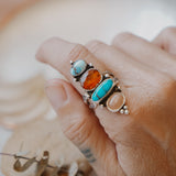 Cairn Ring in Golden Hills, Egyptian Turquoise, Red Kyanite, & Pink Opal (Size 9)