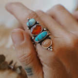 Cairn Ring in Golden Hills, Egyptian Turquoise, Red Kyanite, & Pink Opal (Size 9)