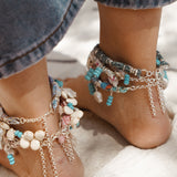 The Fray Baby Anklets with Larimar + Pearl Beads